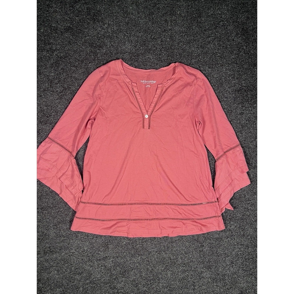 Soft Surroundings Top Womens XS Pink Bell Sleeve Tunic Boho Casual Basic #2DR48